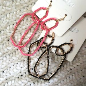 2 prs. Earrings Black & Pink beads, wire wrapped to gold. $8